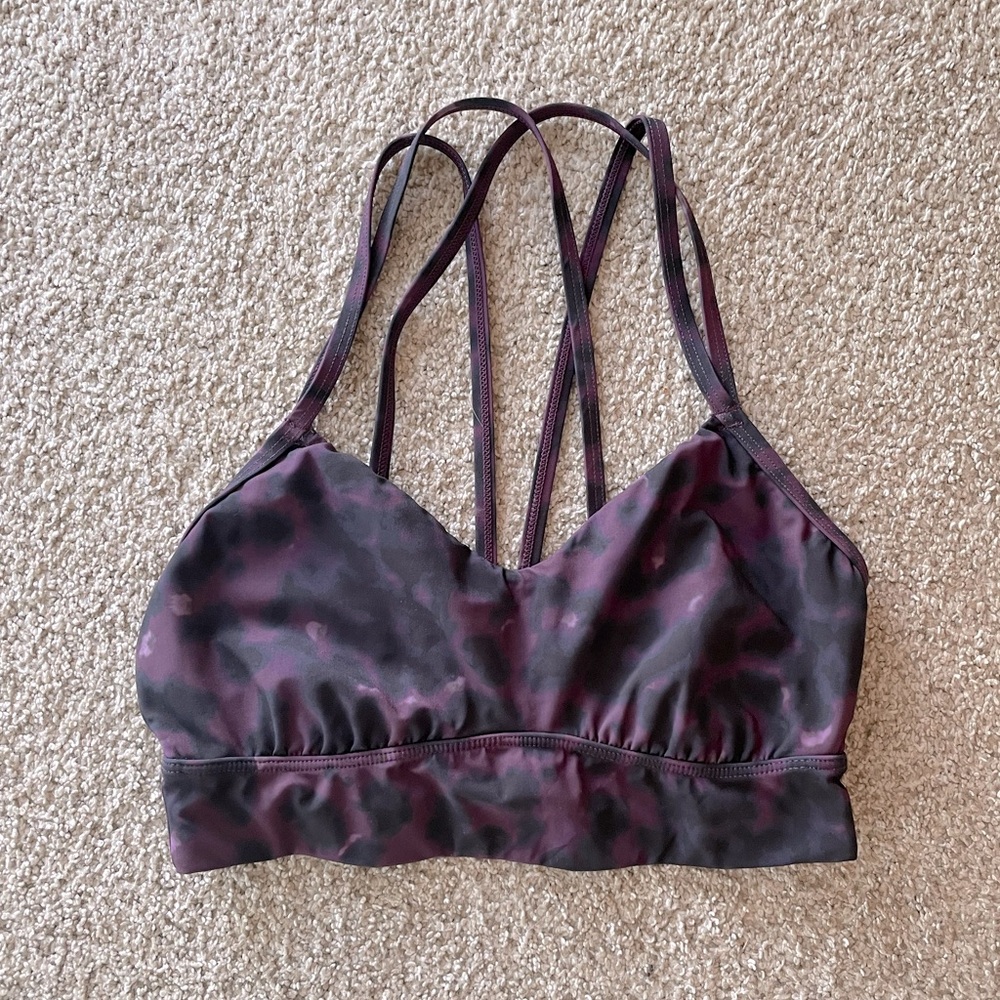 All in Motion plum purple leopard print sports bra longline removable padding